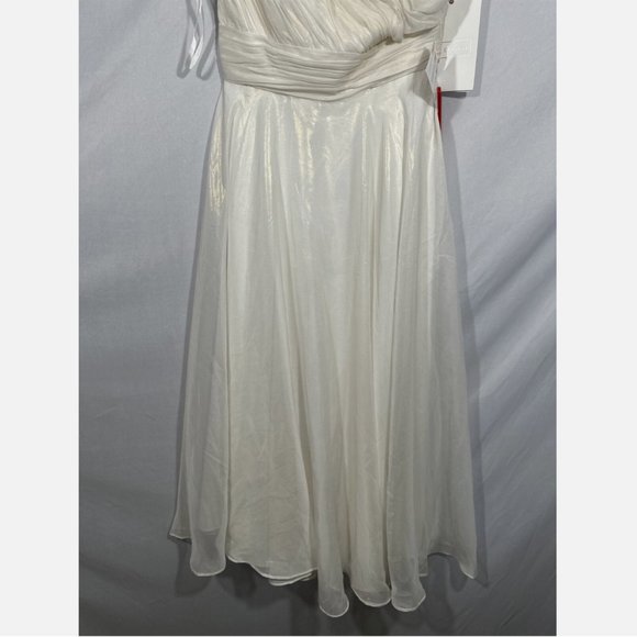 NWT $398‎ Mac Duggal [ 0 ] Rosette One Shoulder Tea Length Dress White - Picture 5 of 15